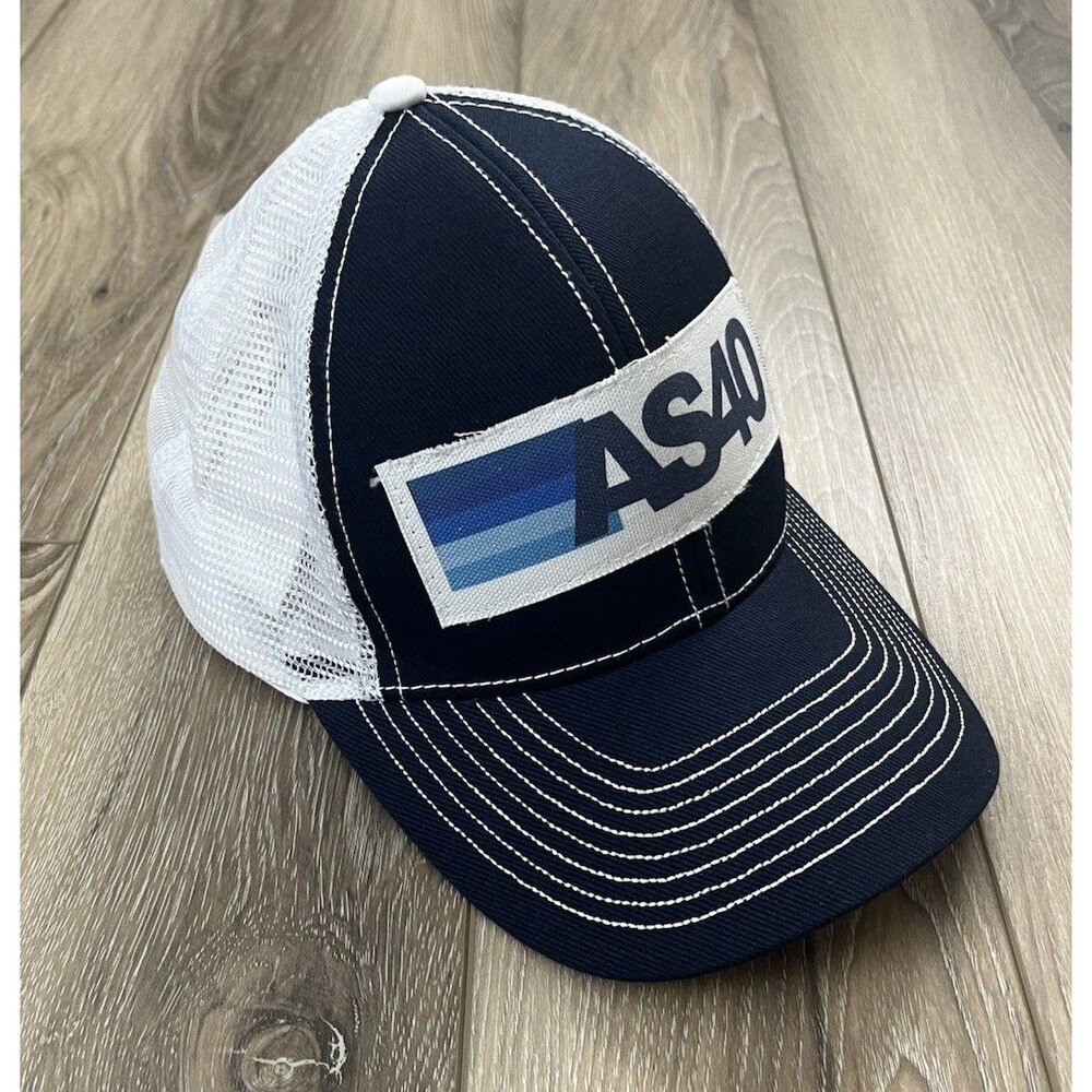 AS40 Blue/White Mesh Back Trucker Hat Adjustable Cotton Blend